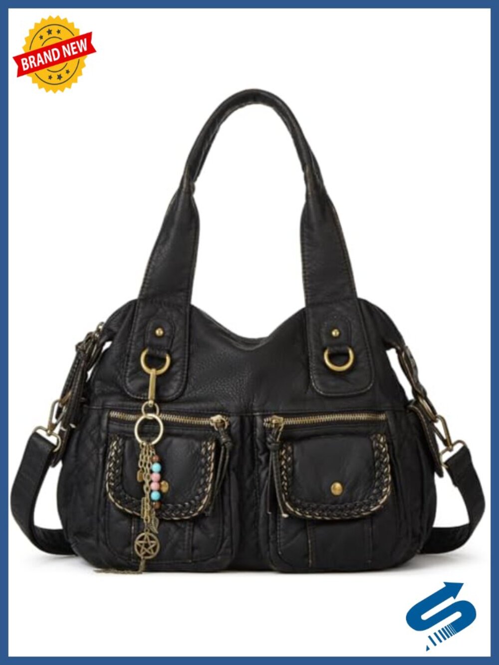 Women Canvas Hobo Purse Multi Pocket Tote Shopper Shoulder Bag Top Handle
